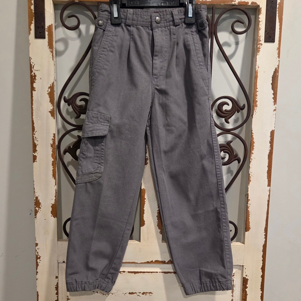 Vintage 80s Bugle Boy Gray Cargo Pants Size 7 Slim Radioactive Pocket Joggers